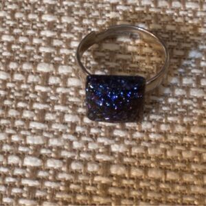 Glittery Blue and Silver Toned Square Ring Size 3 Adjustable Bundle 3 for $15!